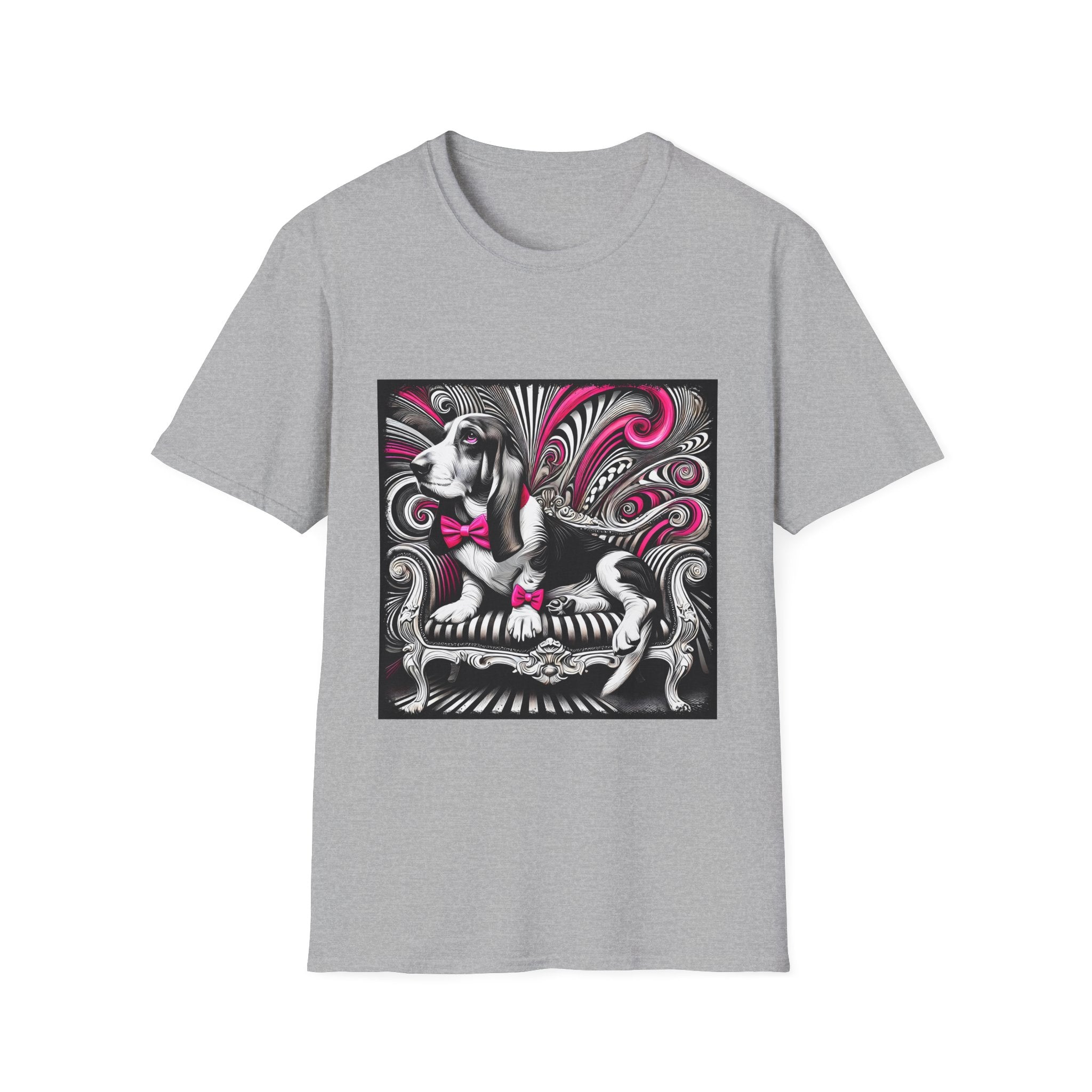 Basset Hound B&W Pink Bow Bold | Unisex Dog T-Shirt