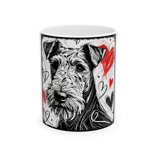 Airedale Terrier Mug Bold Heart Sketch Dog Lover Gift ceramic mug