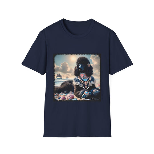 Poodle Beach Babe design dog lover unisex t-shirt in navy