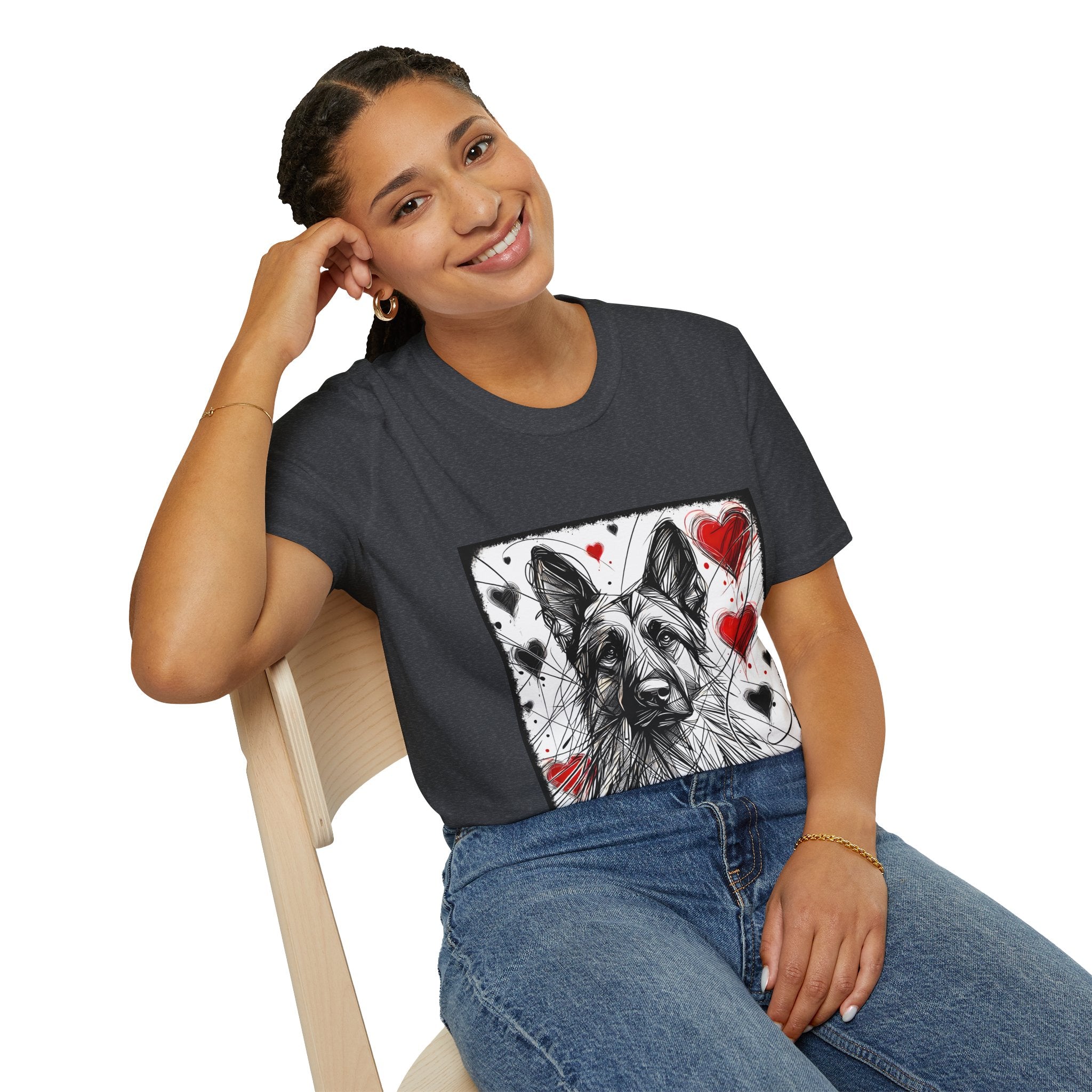 German Shepherd Big Heart Sketch | Unisex Dog T-Shirt