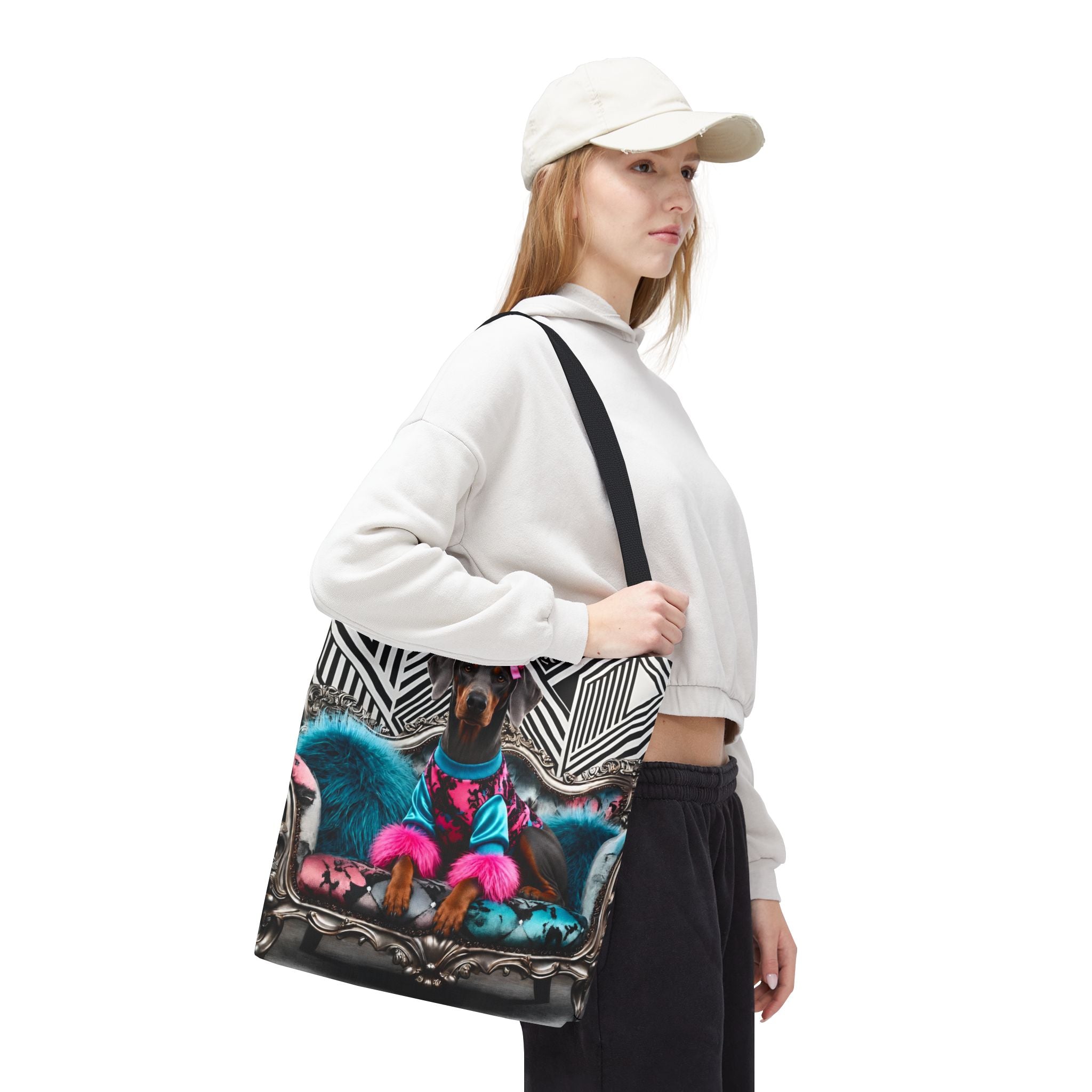 Blue Doberman Pinscher Tote Bag | Neon Nobility Dog Lover Gift