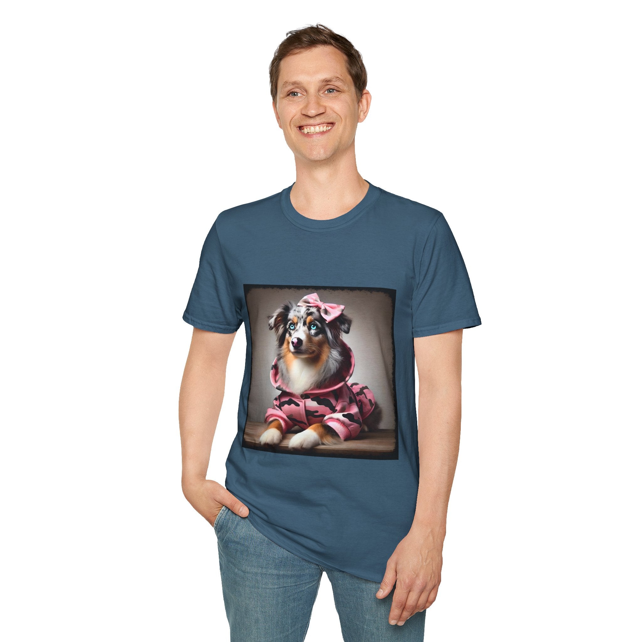 Miniature American Shepherd Pink Camo Cutie | Unisex Dog T-Shirt