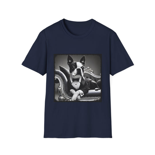 Boston Terrier Tux Luxe design dog lover unisex t-shirt in navy