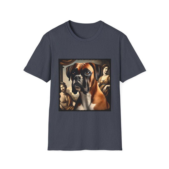 Boxer Posh Portrait design dog lover unisex t-shirt in heather navy