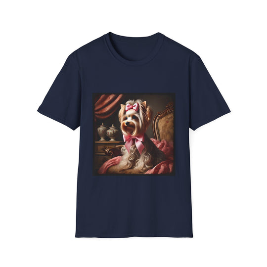Yorkshire Terrier Pink Bow Princess design dog lover unisex t-shirt in navy