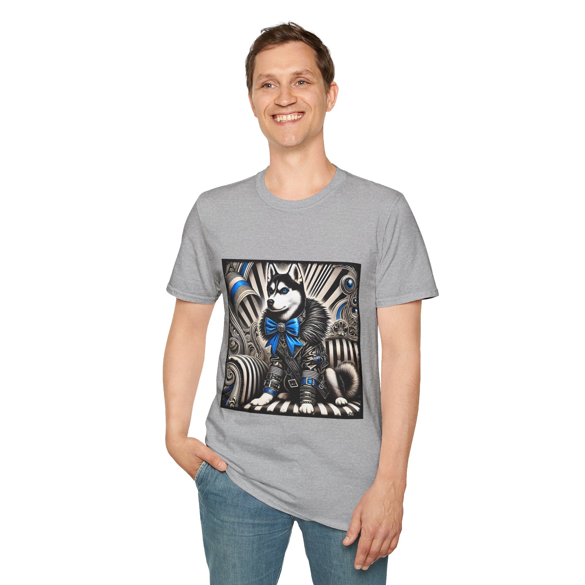 Siberian Husky B&W Blue Bow | Unisex Dog T-Shirt