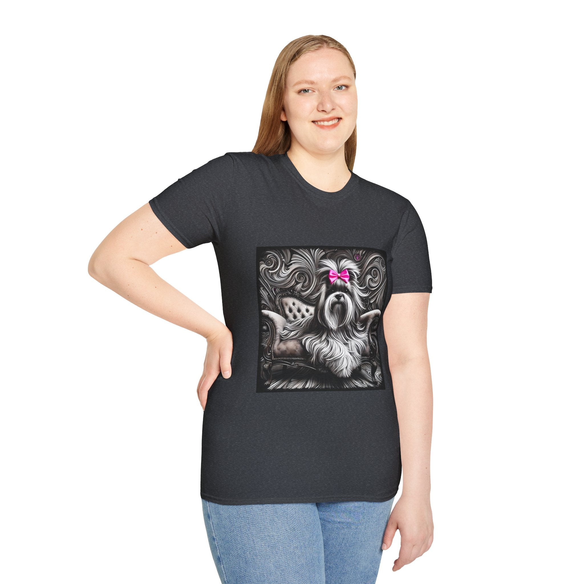 Lhasa Apso B&W Pink Bow | Unisex Dog T-Shirt