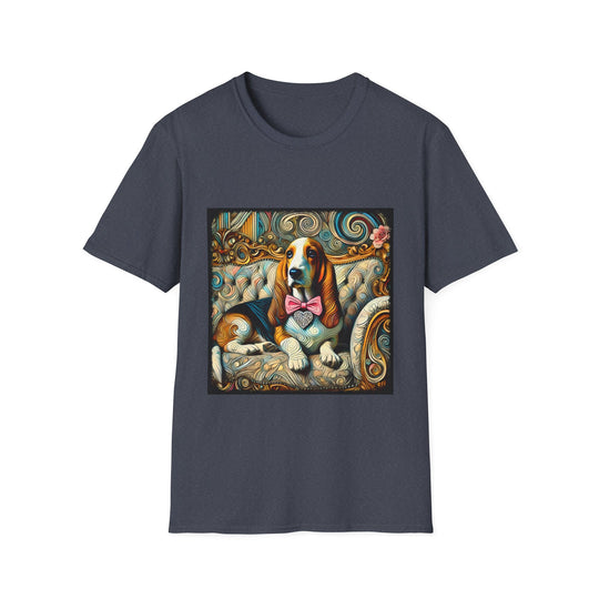 Basset Hound Diamond Swirl design dog lover unisex t-shirt in heather navy