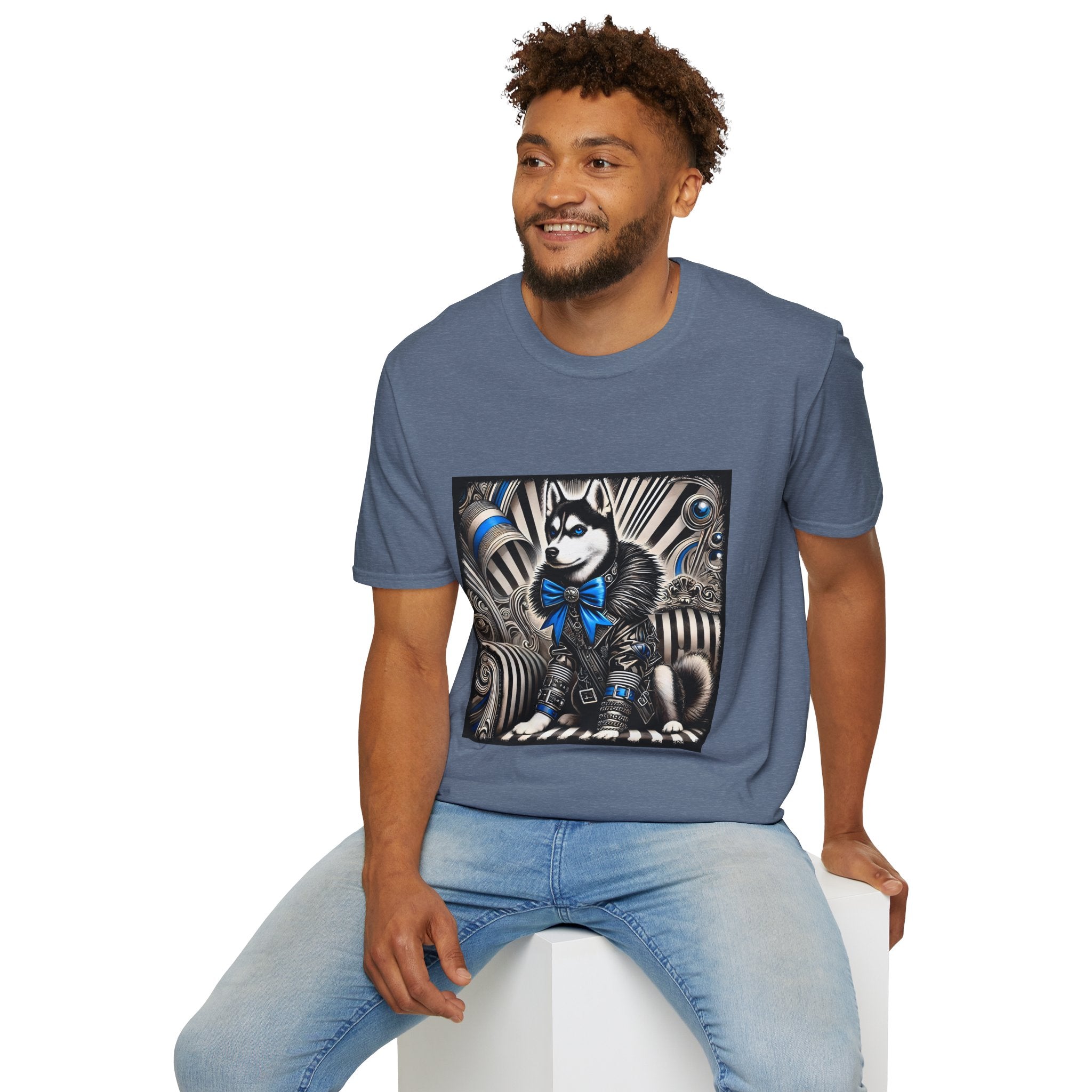 Siberian Husky B&W Blue Bow | Unisex Dog T-Shirt