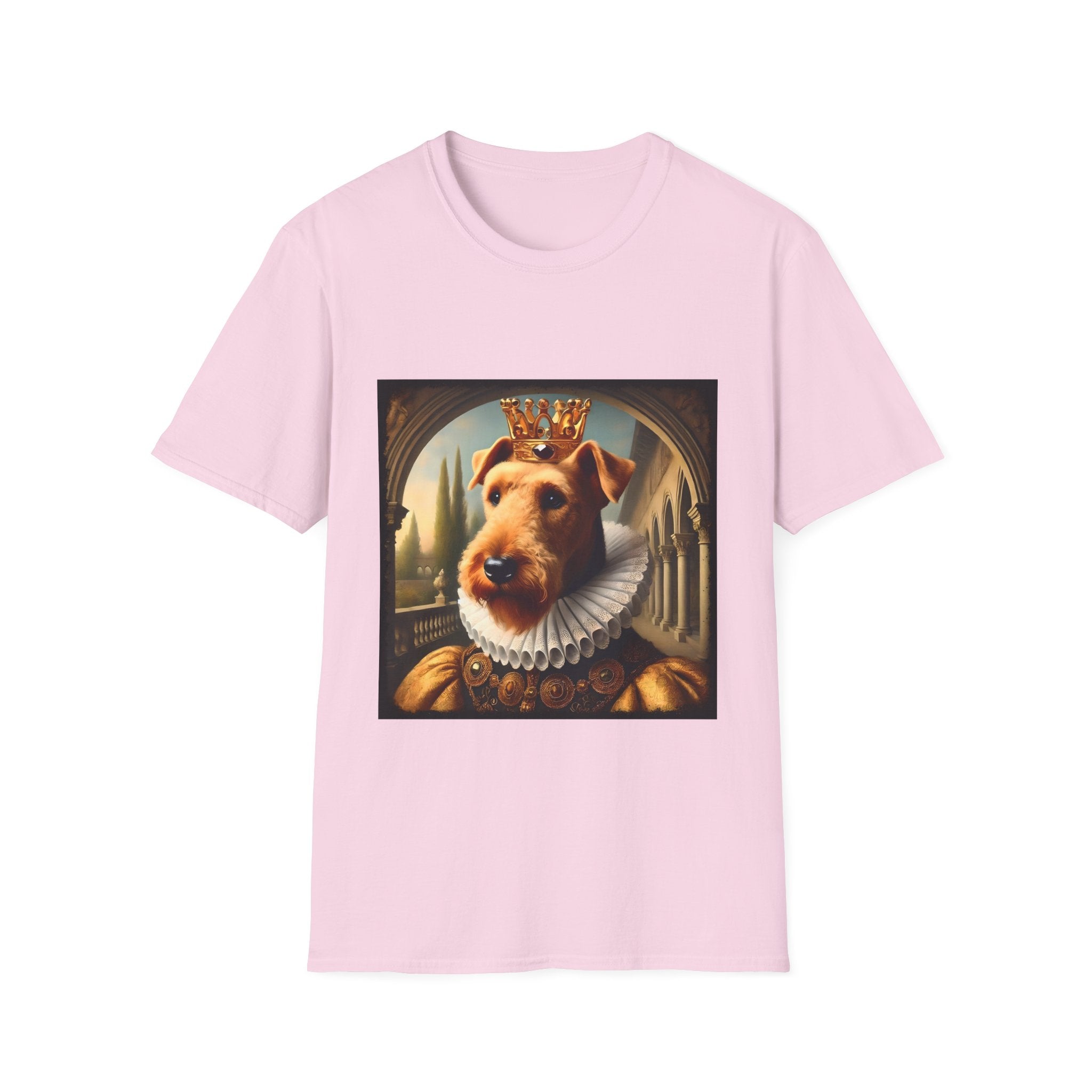 Airedale Terrier Crowned Gent design dog lover unisex t-shirt in light pink