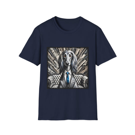 Afghan Hound B&W Bold Gentleman design dog lover unisex t-shirt in navy