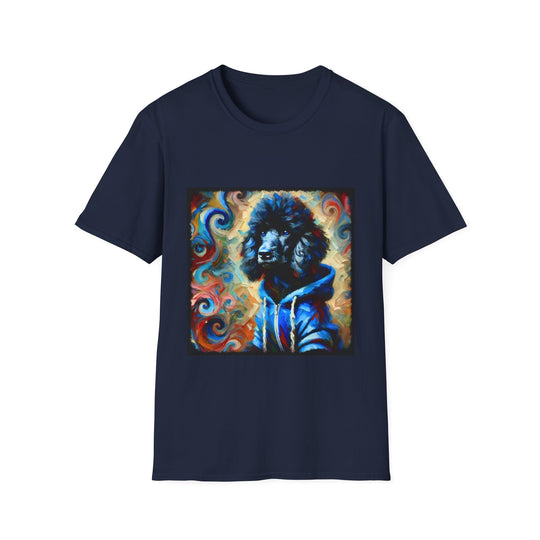 Poodle Style Rebel Swirl design dog lover unisex t-shirt in navy