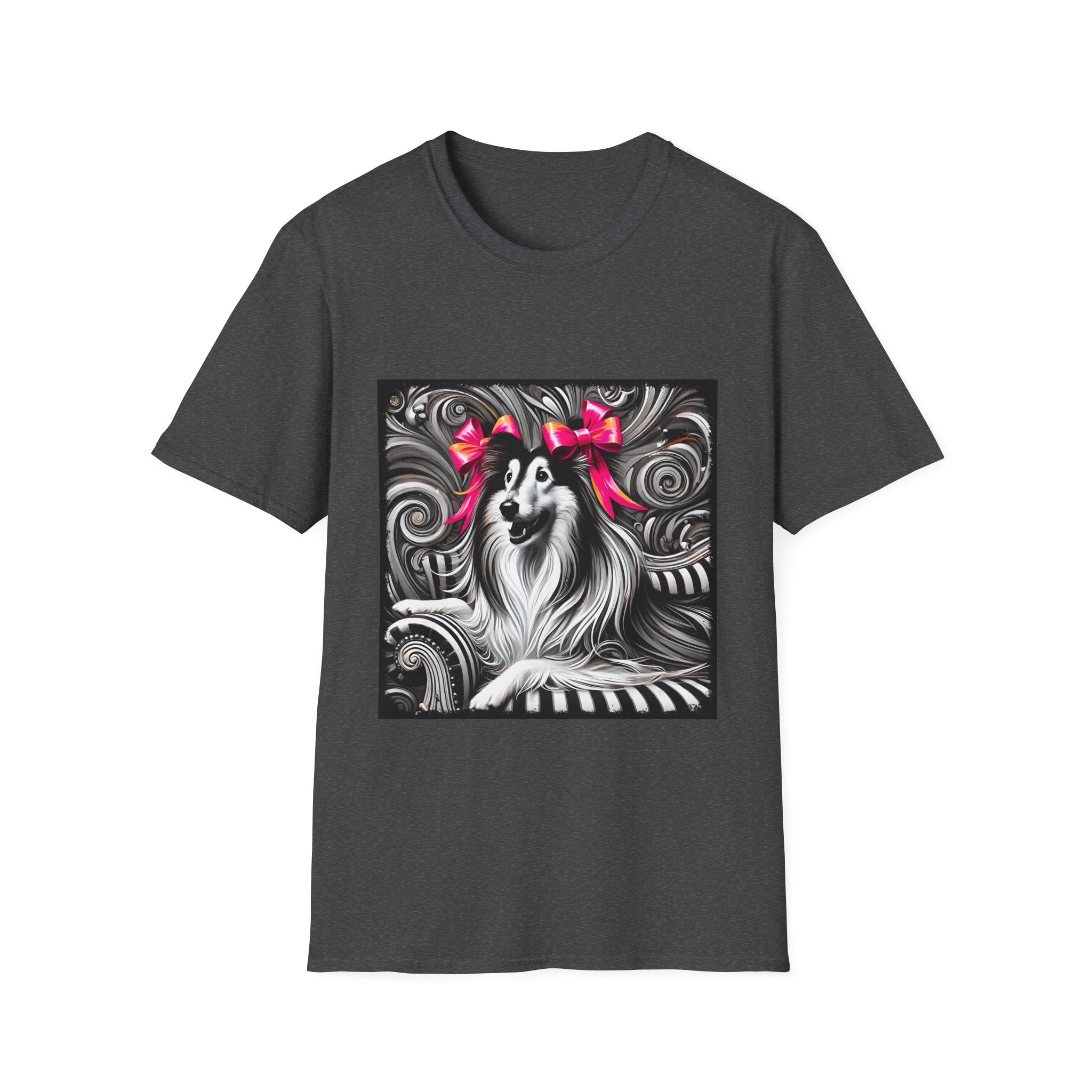 Collie B&W Pink Bow | Unisex Dog T-Shirt