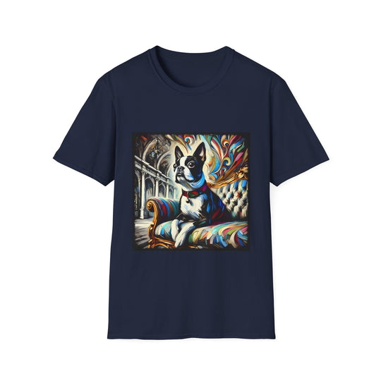 Boston Terrier Bold Swirl design dog lover unisex t-shirt in navy