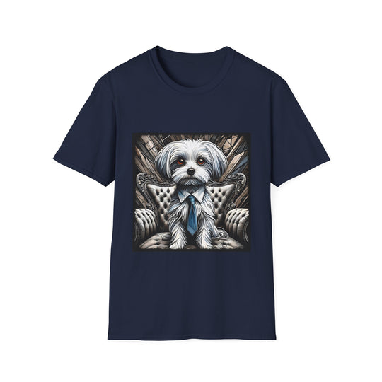 Maltese B&W Bold Eyes design dog lover unisex t-shirt in navy
