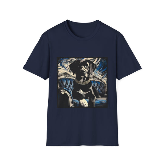 Labrador Retriever Blue and Black Swirl design dog lover unisex t-shirt in navy
