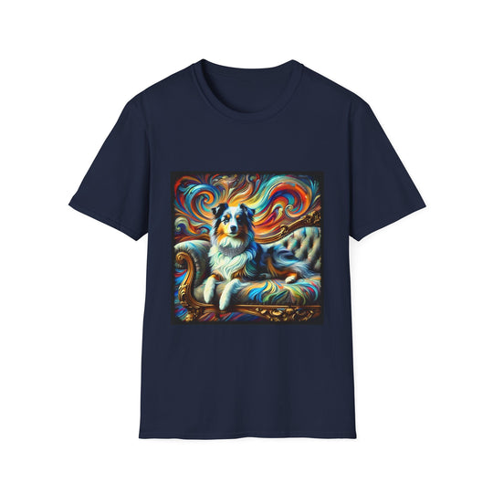 Miniature American Shepherd Vivid Swirl design dog lover unisex t-shirt in navy