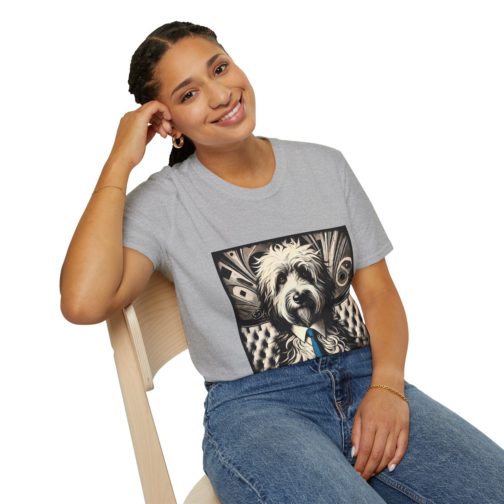 Sheepadoodle B&W Bold Eyes | Unisex Dog T-Shirt