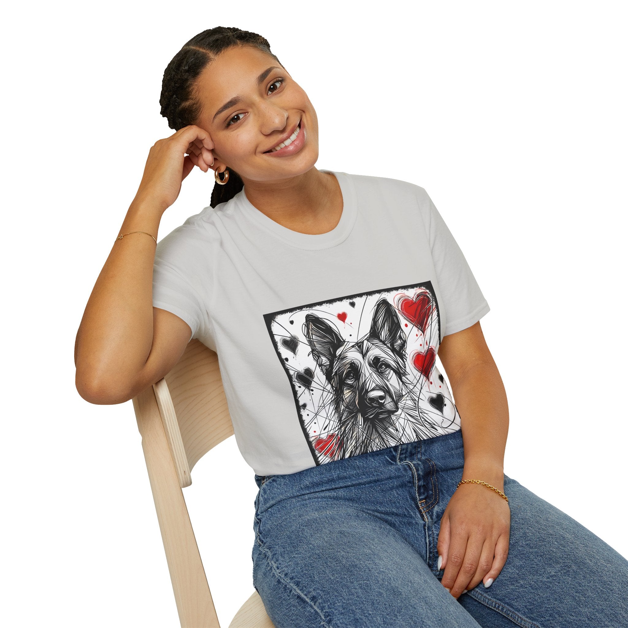German Shepherd Big Heart Sketch | Unisex Dog T-Shirt
