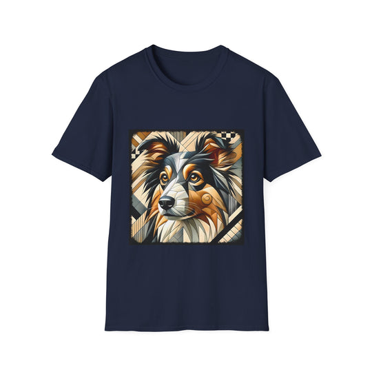 Miniature American Shepherd Geometric design dog lover unisex t-shirt in navy