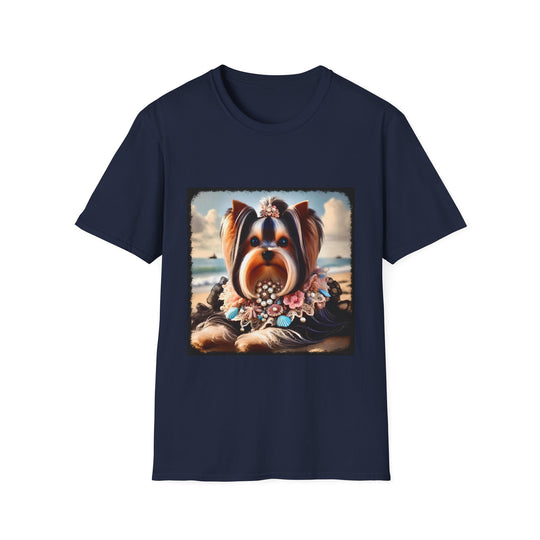 Yorkshire Terrier Seashell Siren design dog lover unisex t-shirt in navy