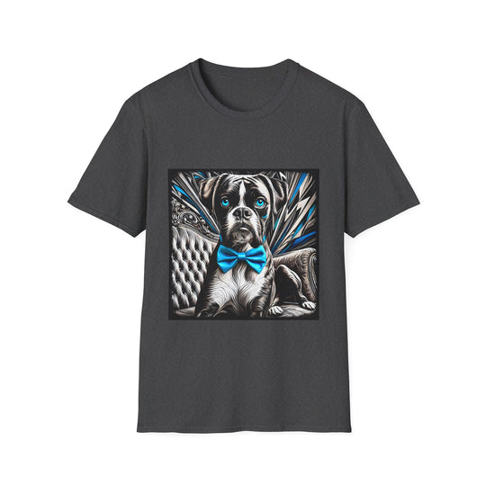 Boxer B&W Bold Blue Eyes design dog lover unisex t-shirt in dark heather