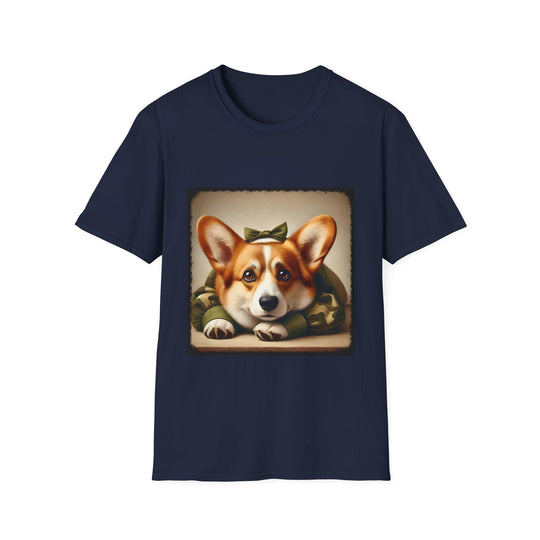 Pembroke Welsh Corgi Combat Cutie design dog lover unisex t-shirt in navy