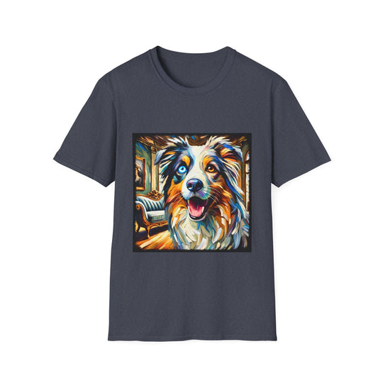 Australian Shepherd Blissful Swirl design dog lover unisex t-shirt in heather navy