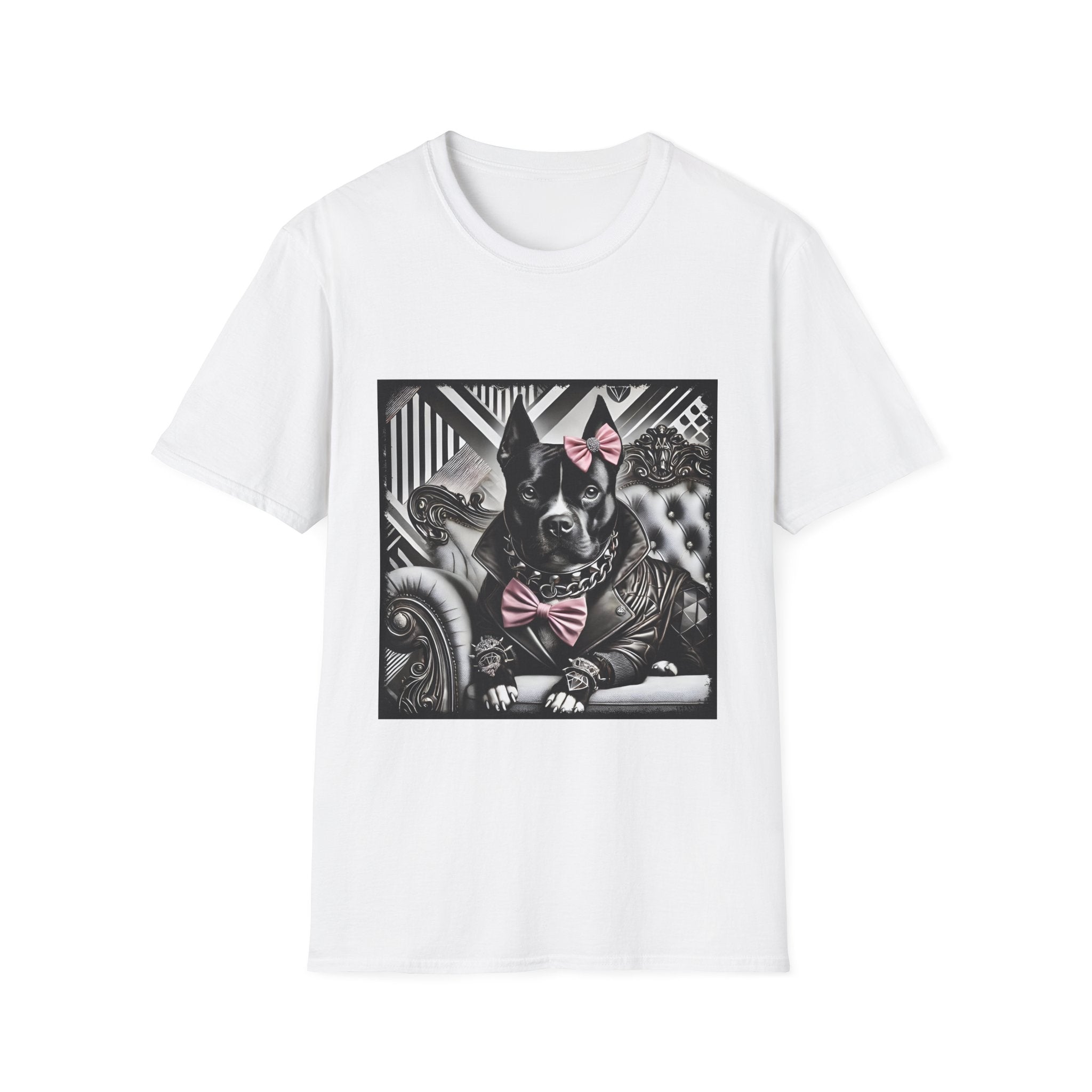 American Pit Bull Terrier Shirt | B&W Pink Bow Rocker Dog Lover Tee