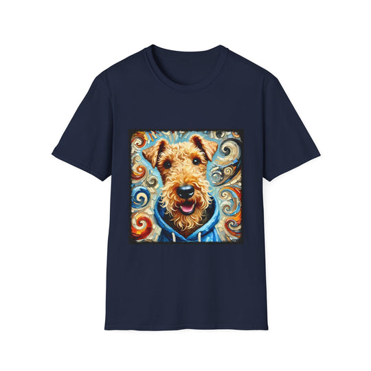 Airedale Terrier Urban Swirl design dog lover unisex t-shirt in navy