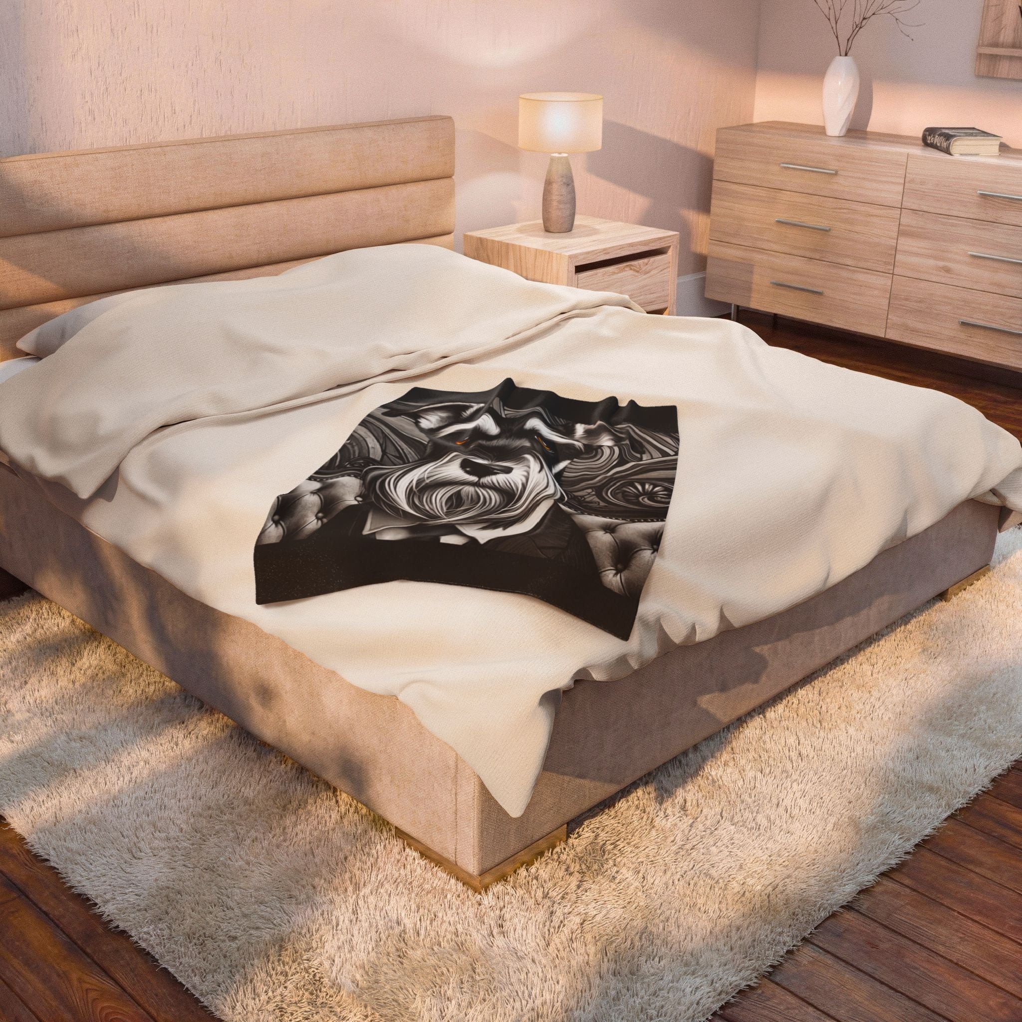 Colorful blanket with a Schnauzer velveteen plush blanket featuring the "B&W Bold Gentleman" design with elegant black-and-white gentleman-inspired artwork.
