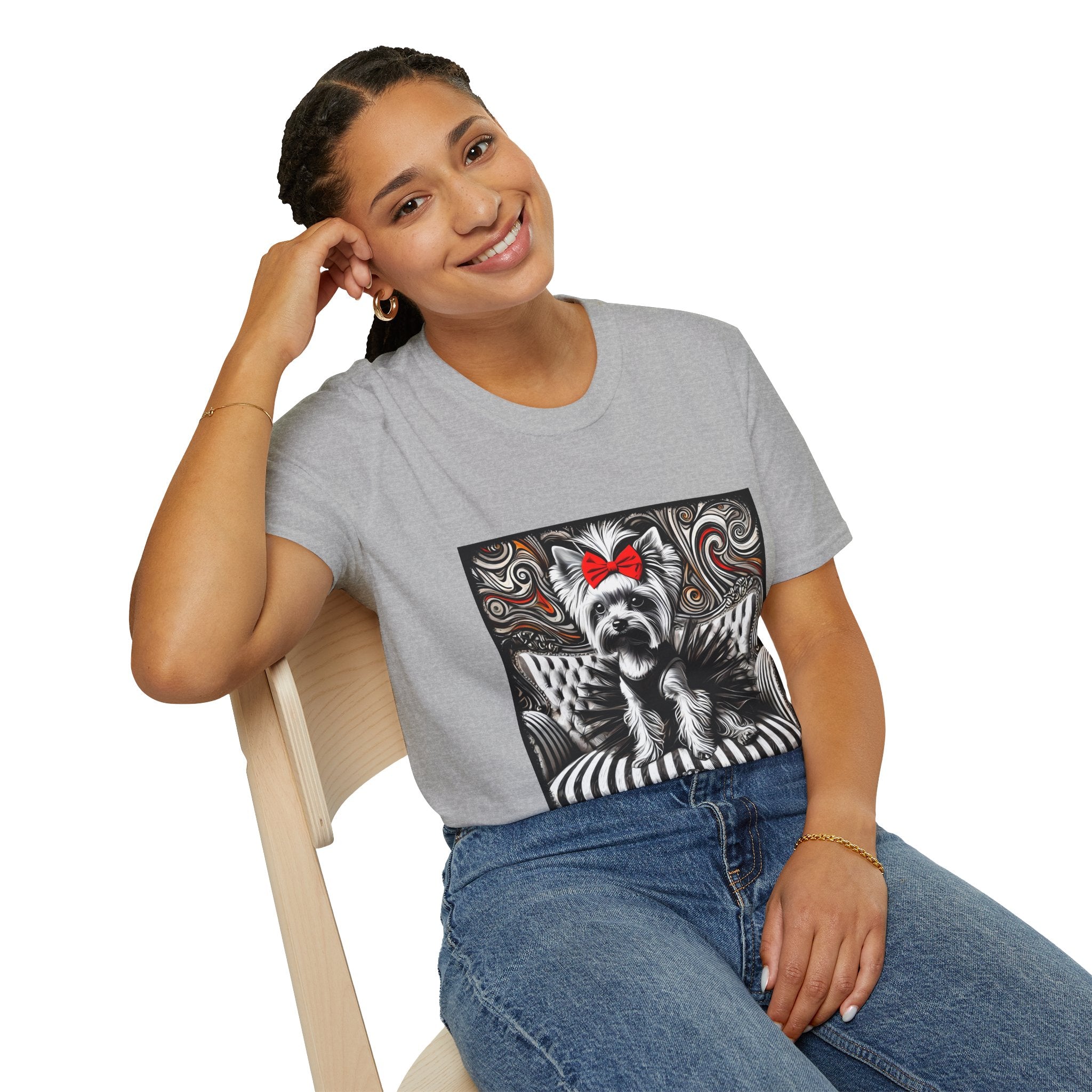 Yorkshire Terrier B&W Red Bow Bold | Unisex Dog T-Shirt