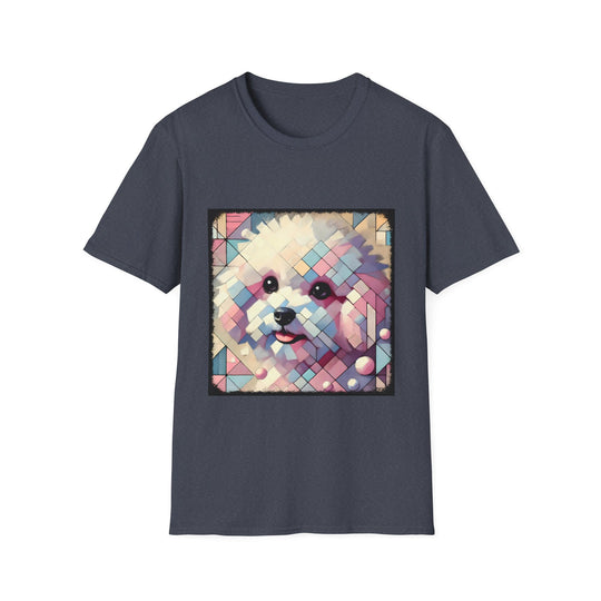 Bichon Frise Pastel Geometric design dog lover unisex t-shirt in heather navy