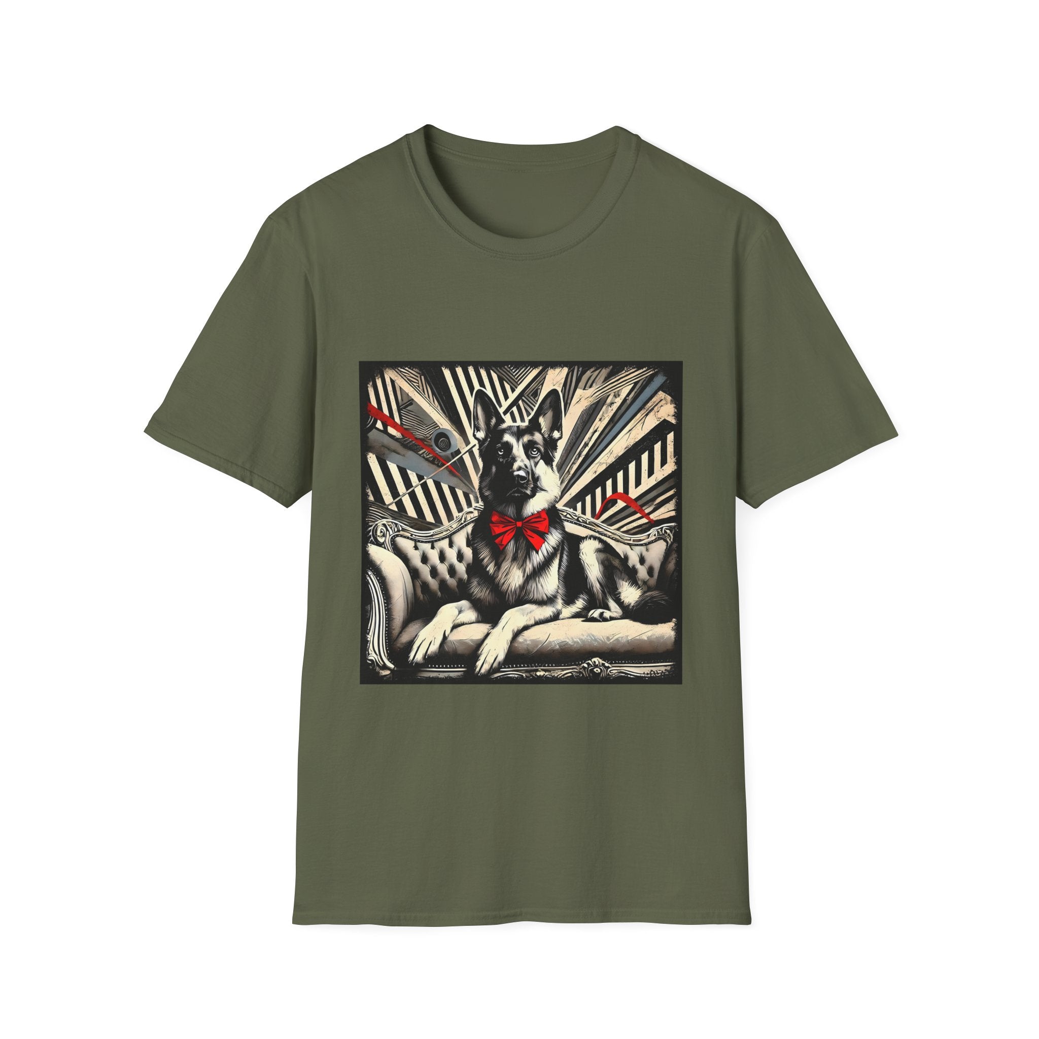 German Shepherd B&W Red Bow | Unisex Dog T-Shirt