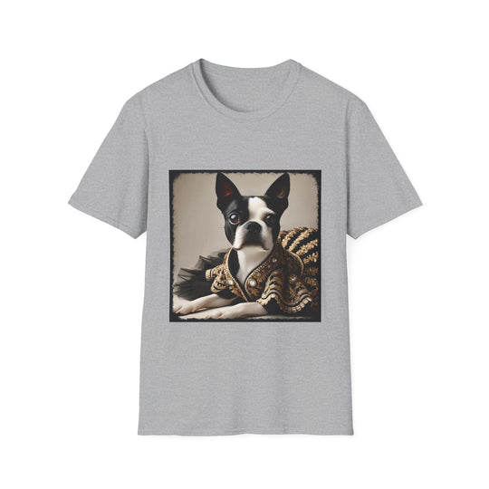 Boston Terrier Brocade Babe design dog lover unisex t-shirt in sport grey