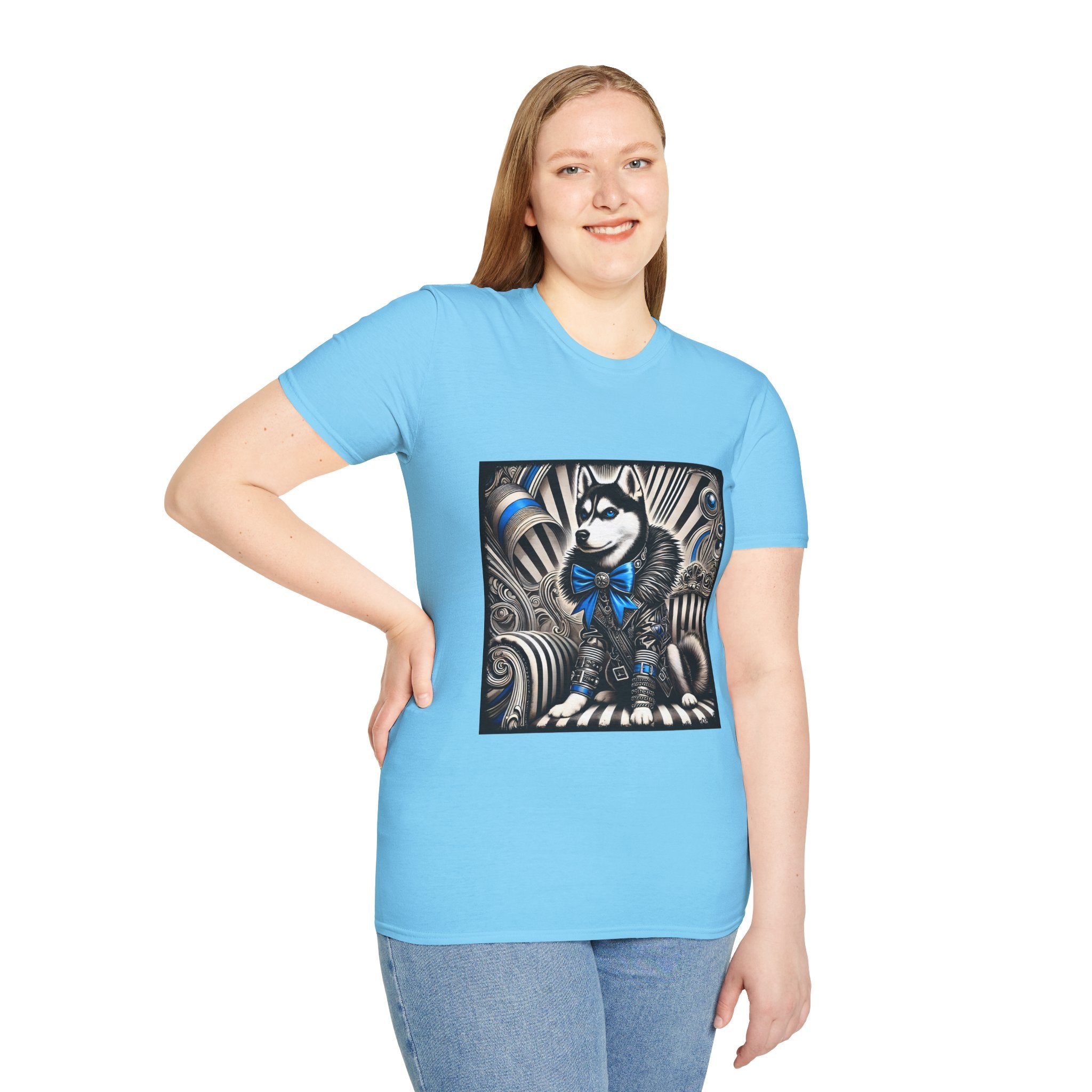 Siberian Husky B&W Blue Bow | Unisex Dog T-Shirt
