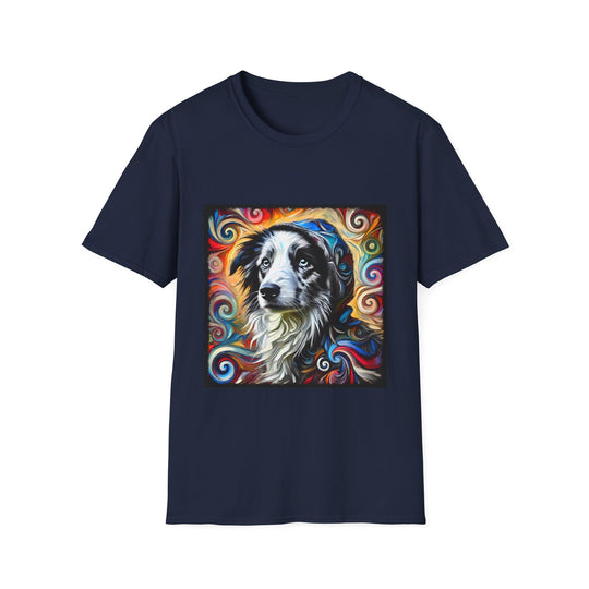 Border Collie Relaxed Swirl design dog lover unisex t-shirt in navy