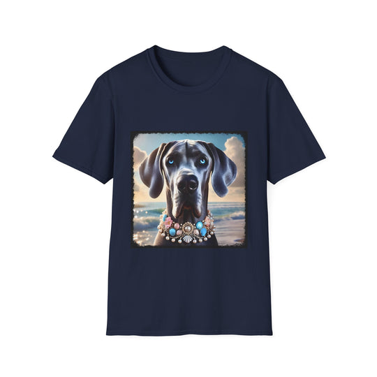 Great Dane Beach Beauty design dog lover unisex t-shirt in navy