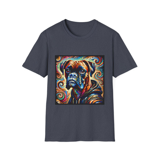 Boxer Relaxed Swirl design dog lover unisex t-shirt in heather navy