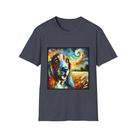 Basset Hound Sun Swirl design dog lover unisex t-shirt in heather navy