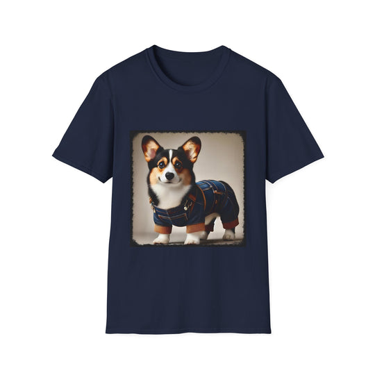 Pembroke Welsh Corgi Denim Doll design dog lover unisex t-shirt in navy