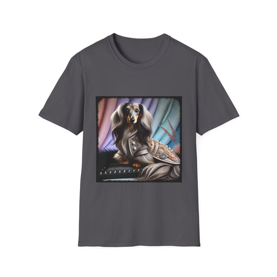 Dachshund Bold Fashionista design dog lover unisex t-shirt in charcoal
