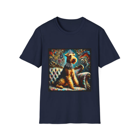 Airedale Terrier Diamond Princess Swirl design dog lover unisex t-shirt in navy