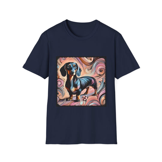 Dachshund Pink Swirl design dog lover unisex t-shirt in navy