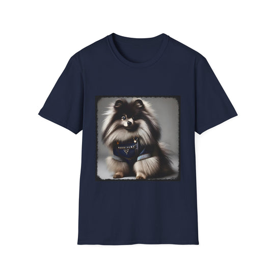 Pomeranian Denim Darling design dog lover unisex t-shirt in navy