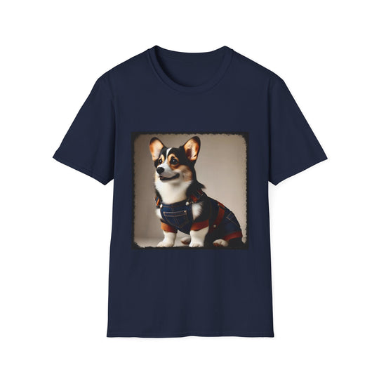 Pembroke Welsh Corgi Denim Dude design dog lover unisex t-shirt in navy