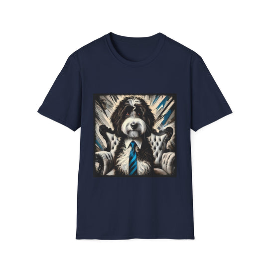Aussiedoodle B&W Bold Tie design dog lover unisex t-shirt in navy