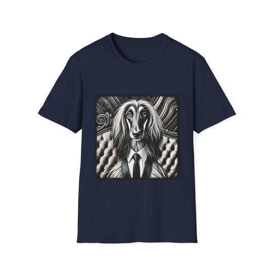 Afghan Hound B&W Bold Tie design dog lover unisex t-shirt in navy