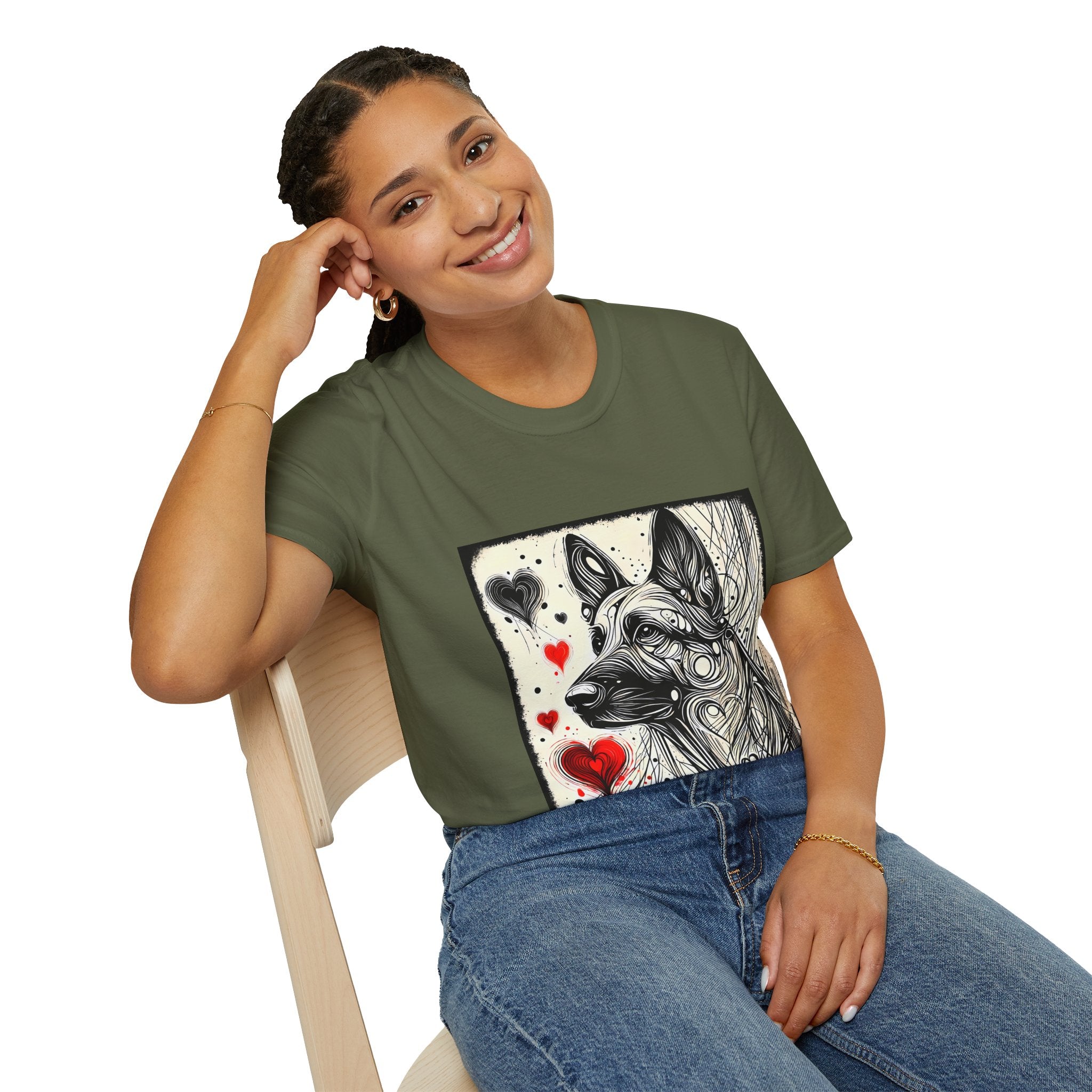 German Shepherd Bold Heart Sketch | Unisex Dog T-Shirt