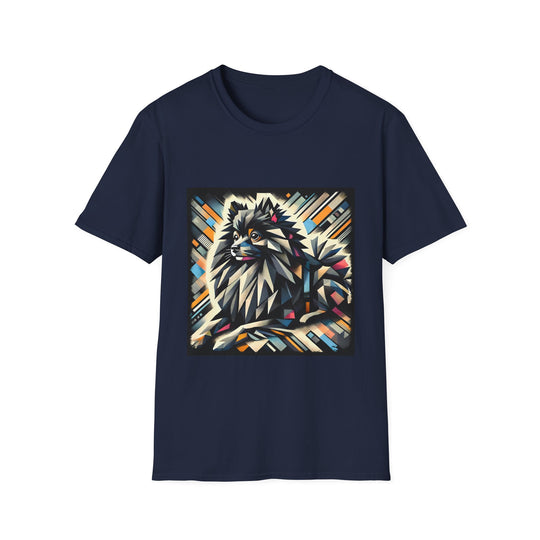 Pomeranian Bold Geometric design dog lover unisex t-shirt in navy